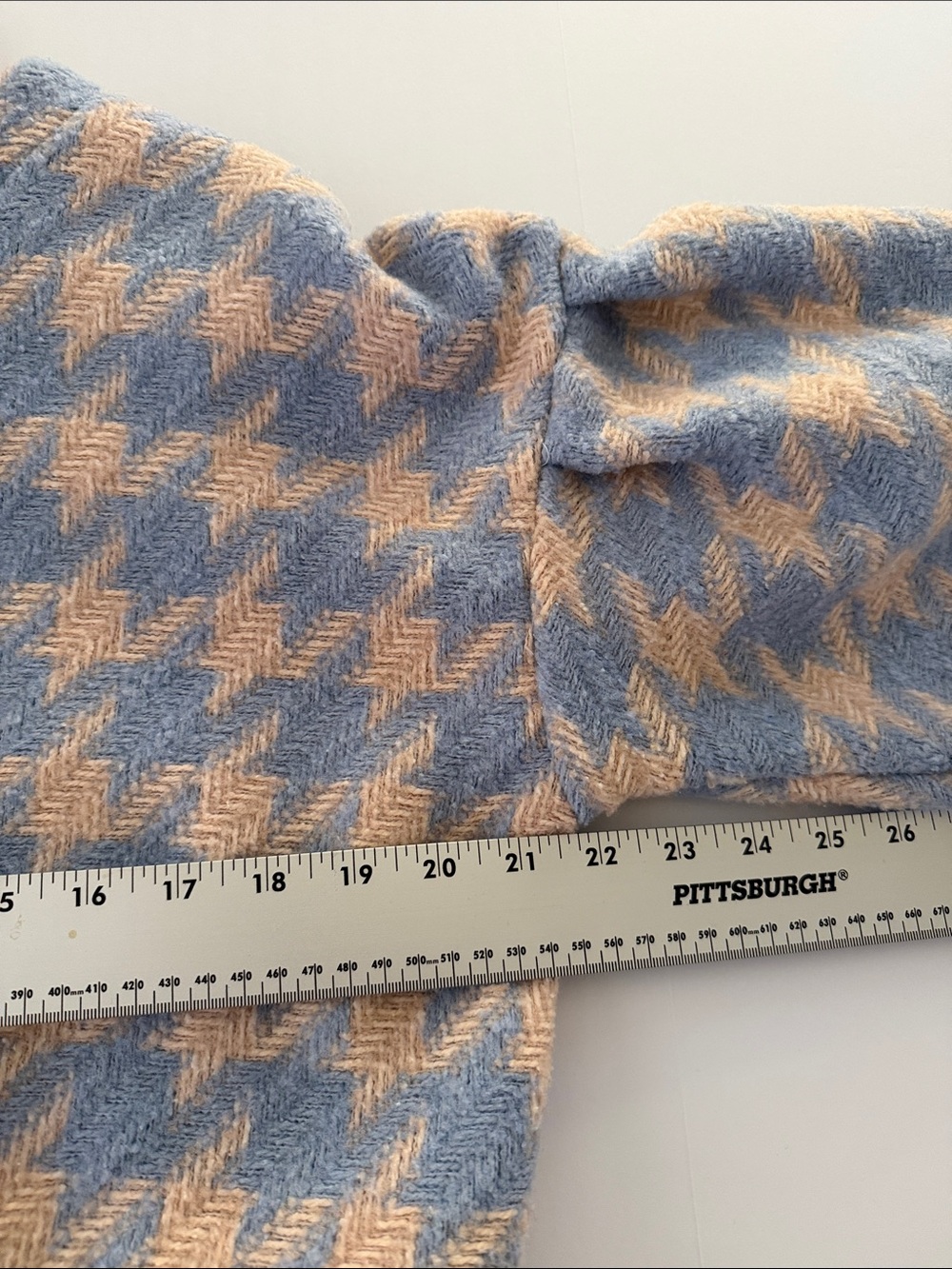 Storets Blue & Beige Houndstooth Pearl Button Cropped Cardigan Puff Sleeve Small - Picture 5 of 7